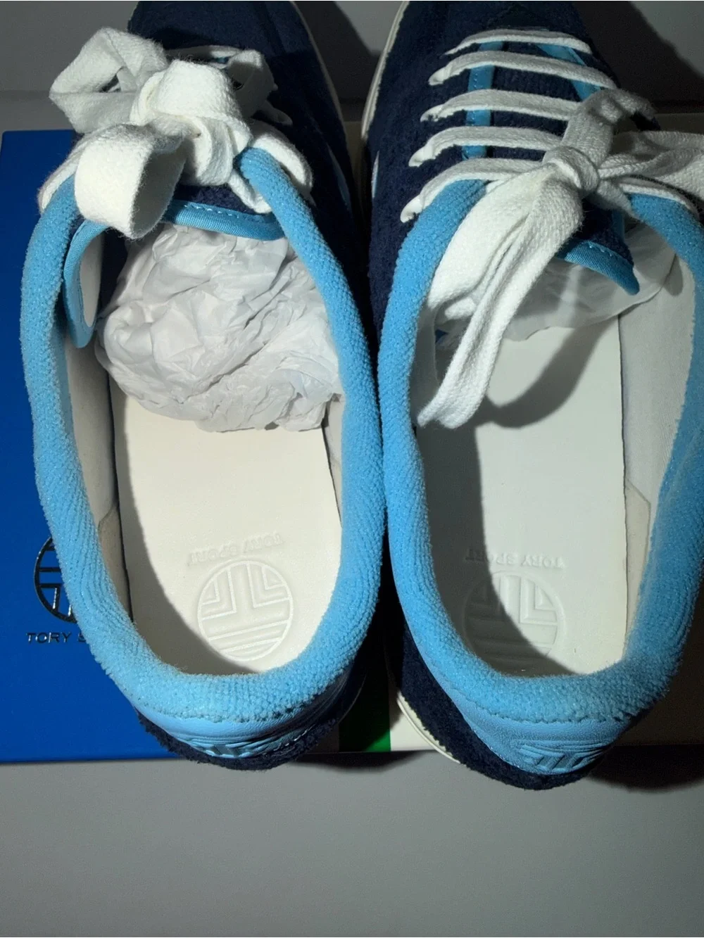 TORY BURCH Blue and White Suede Sneakers